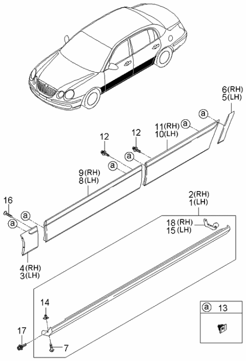 2006 Kia Amanti Body Side Moulding Diagram