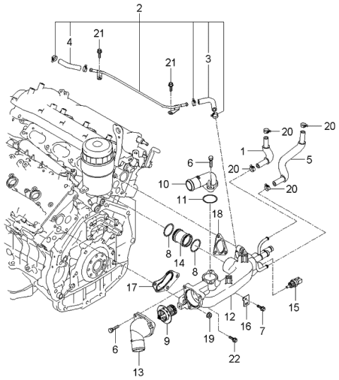 2006 Kia Amanti New Body Style (Produced Before OCT.2006) Coolant Hose & Pipe Diagram