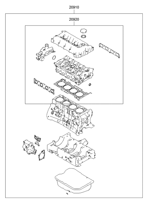 2009 Kia Sorento Gasket Kit-Engine OVEAUL Diagram for 209102GM02