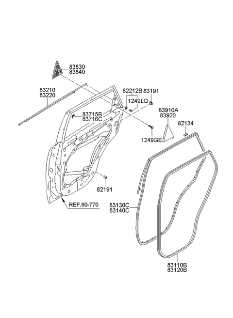 2009 Kia Sorento WEATHERSTRIP Assembly-Rear Door Belt Diagram for 832202P000