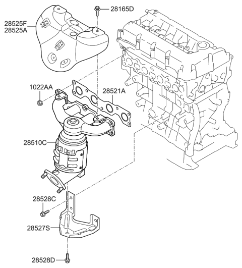 2011 Kia Sorento Exhaust Manifold Catalytic Assembly Diagram for 285102G415