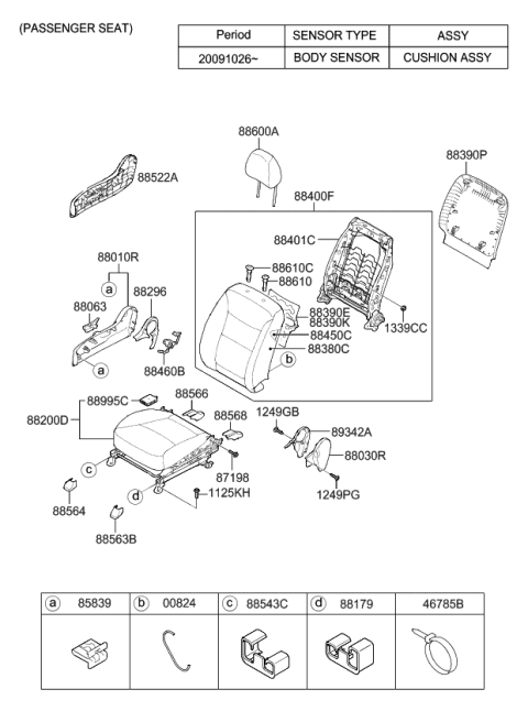 2010 Kia Sorento Back Assembly-Front Seat Pa Diagram for 884011U321LAB