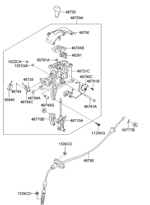 2012 Kia Sorento Shift Lever Control Diagram 1