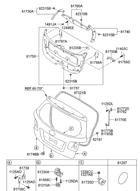 2010 Kia Sorento Cover-Tail Gate Rear Lamp Diagram for 817871U000H9