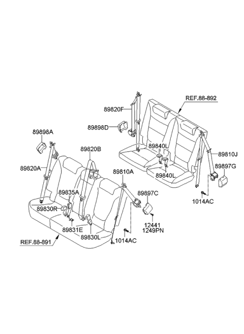 2012 Kia Sorento 3Rd Seat Belt Assembly Right Diagram for 898201U520H9