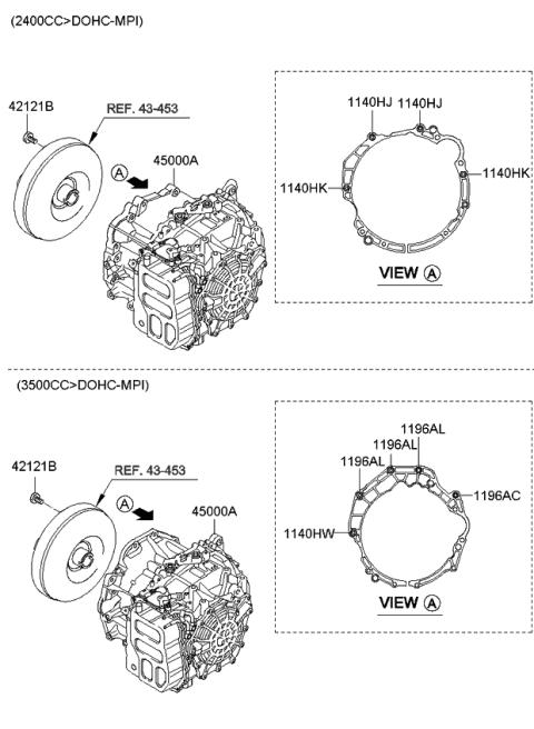 2010 Kia Sorento Auto TRANSAXLE & TORQUE/CONVENTIONAL Assembly Diagram for 450003B2B0