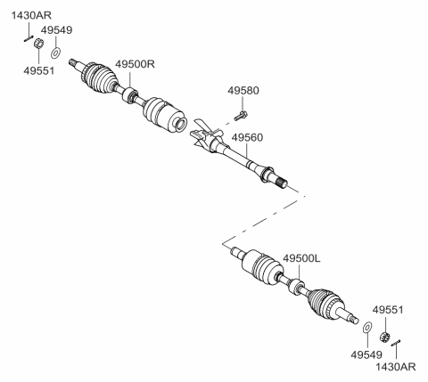 2009 Kia Sorento Bearing Bracket & Shaft Diagram for 495602P450