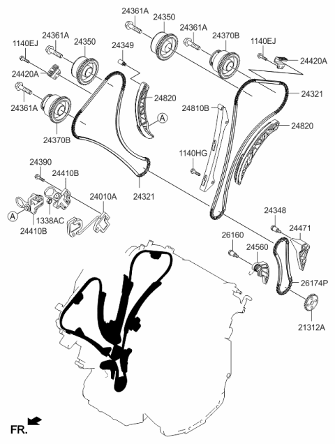 2009 Kia Sorento TENSIONER Arm Assembly-T Diagram for 248203CAA0