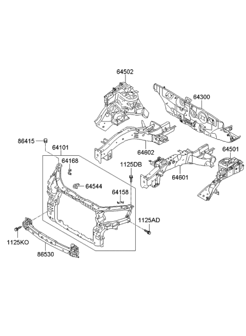 2009 Kia Sorento Fender Apron & Radiator Support Panel Diagram