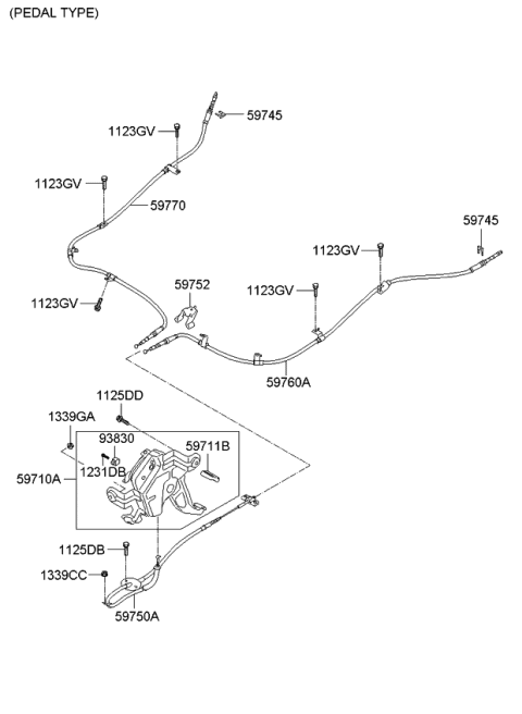 2010 Kia Sorento Cable Assembly-Parking Brake Diagram for 597601U500