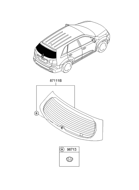 2012 Kia Sorento Rear Window Glass & Moulding Diagram