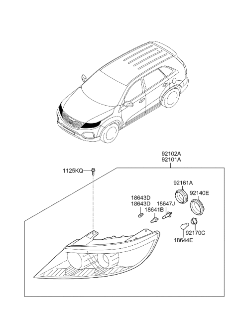 2011 Kia Sorento Front Turn Signal Lamp Holder Assembly Diagram for 921661U000