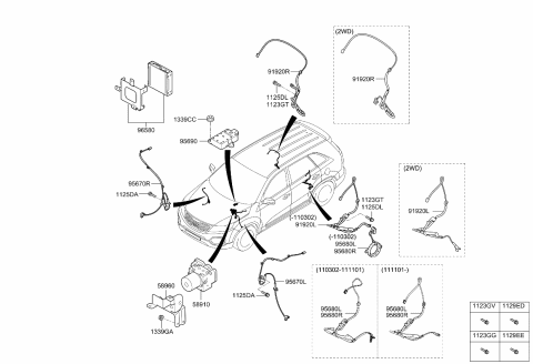 2012 Kia Sorento Sensor Assembly-Abs Rear Wheel Diagram for 956803J000