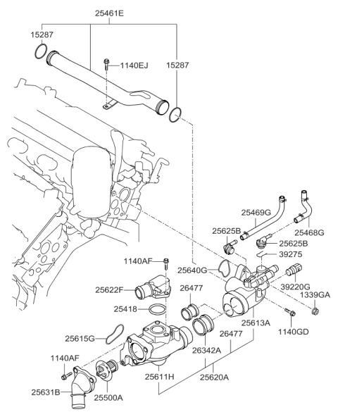 2010 Kia Sorento Coolant Pipe & Hose Diagram 2