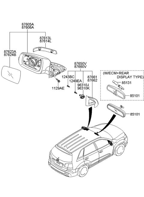 2009 Kia Sorento Rear View Inside Mirror Assembly Diagram for 851012K200