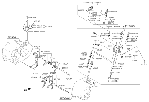 2009 Kia Sorento Gear Shift Control-Manual Diagram
