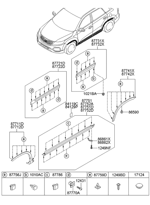 2010 Kia Sorento Body Side Moulding Diagram