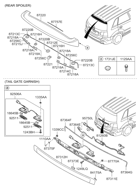 2012 Kia Sorento Roof Garnish & Roof Rack Diagram 5