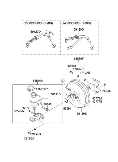 2010 Kia Sorento Booster Assembly-Brake Diagram for 591101U000
