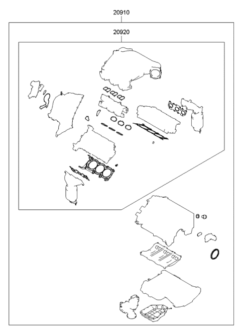 2010 Kia Sorento Gasket Kit-Engine OVEAUL Diagram for 209203CG00