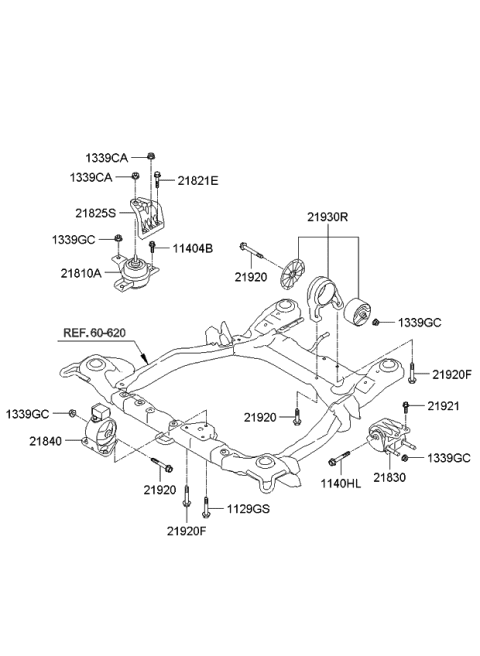 2009 Kia Sorento Rear Roll Stopper Bracket Assembly Diagram for 219302P200