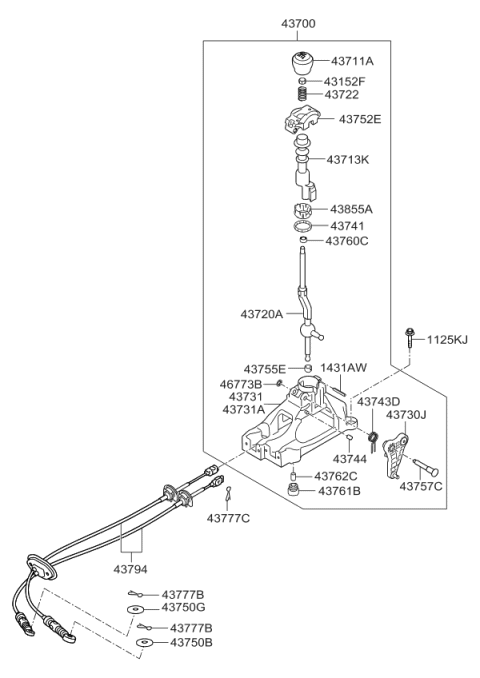 2010 Kia Sorento Bracket-Shift Lever Diagram for 437312B000
