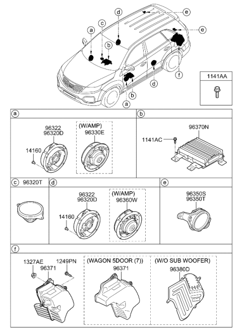 2012 Kia Sorento Sub Woofer Speaker Assembly Diagram for 963802P500