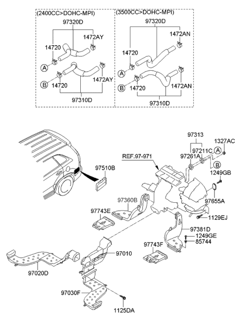 2011 Kia Sorento Duct Assembly-Rear,LH Diagram for 973652P000