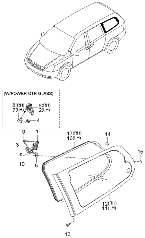 2006 Kia Sedona Weatherstrip-Quarter Window Opening Diagram for 878384D000KS