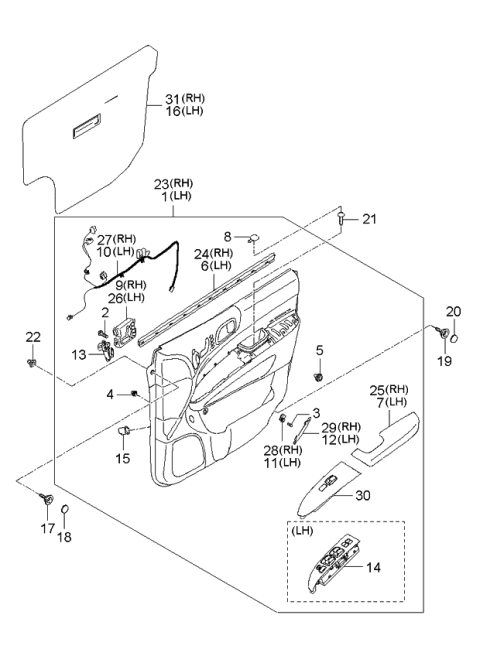 2006 Kia Sedona Panel Complete-Front Door Trim Diagram for 823014D0159B