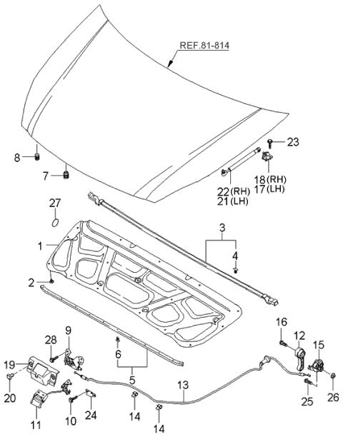 2006 Kia Sedona Locking System-Hood Diagram