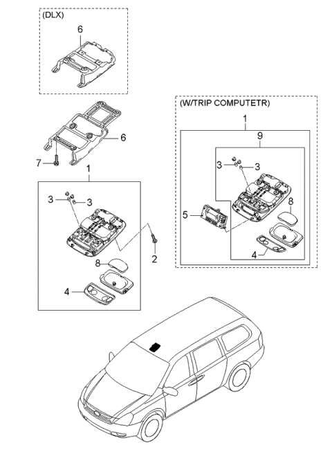 2006 Kia Sedona Lamp Assembly-OVERHEADEAD Console Diagram for 928204D030TW