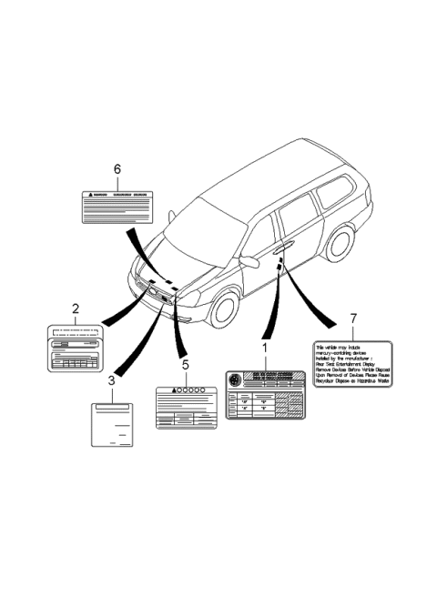 2006 Kia Sedona Label-Tire Pressure Diagram for 052034D000