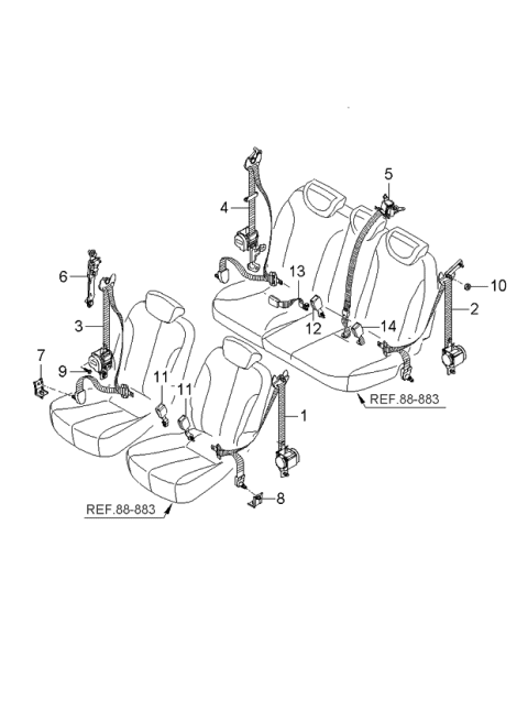 2006 Kia Sedona Rear Seat Belt Diagram 1