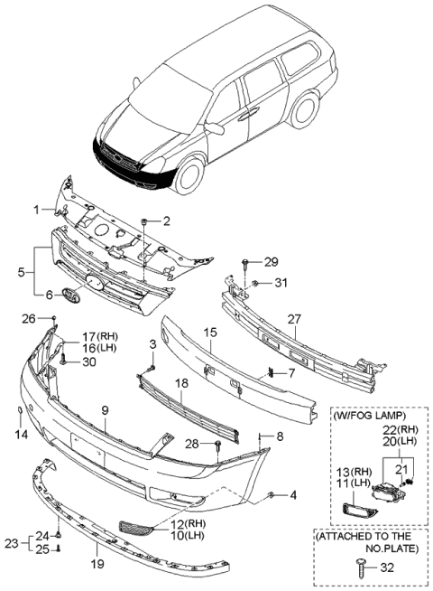 2006 Kia Sedona RETAINER Assembly-Bumper Diagram for 8659431720