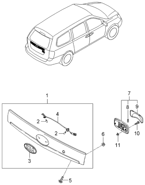 2006 Kia Sedona Lamp Assembly-License Diagram for 925014D000