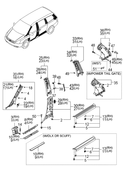 2006 Kia Sedona Trim Assembly-'D' Pillar Diagram for 858904D600TW