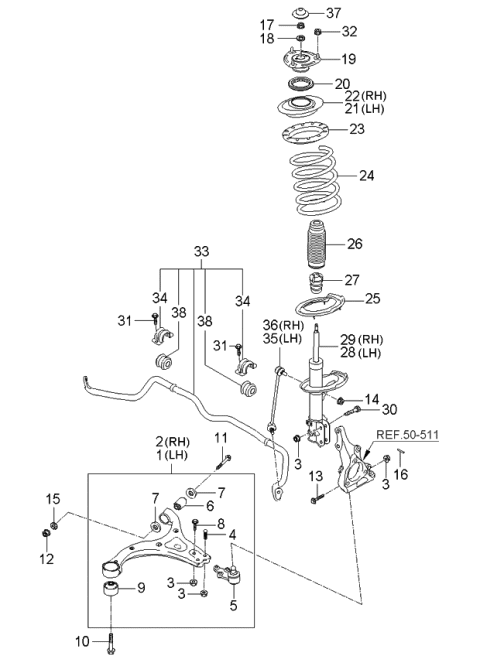 2006 Kia Sedona Front Shock Absorber Assembly, Left Diagram for 546514D100