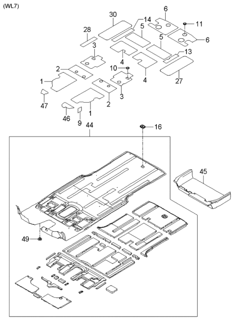 2006 Kia Sedona Carpet Assembly-Rear Floor Diagram for 842654D000CS