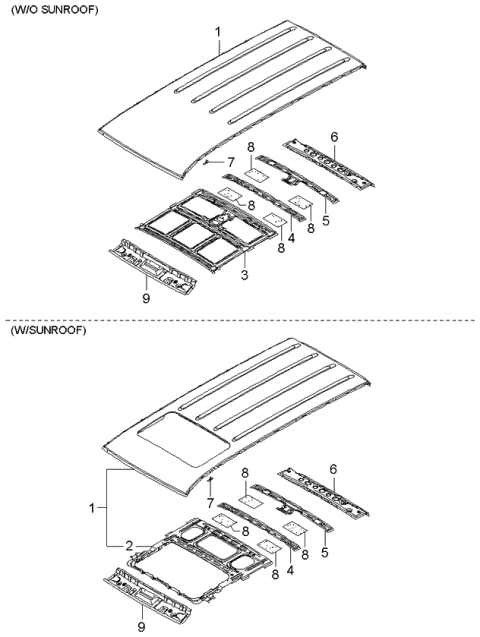 2006 Kia Sedona Rail Assembly-Roof Front Diagram for 671334D000