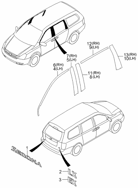 2006 Kia Sedona Black Tape-Rear Door Frame Diagram for 863824D000