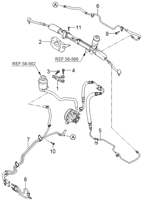 2006 Kia Sedona Power Steering Hose & Bracket Diagram