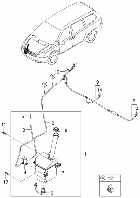 2006 Kia Sedona Front Windshield Washer Nozzle Assembly, Left Diagram for 986304D000