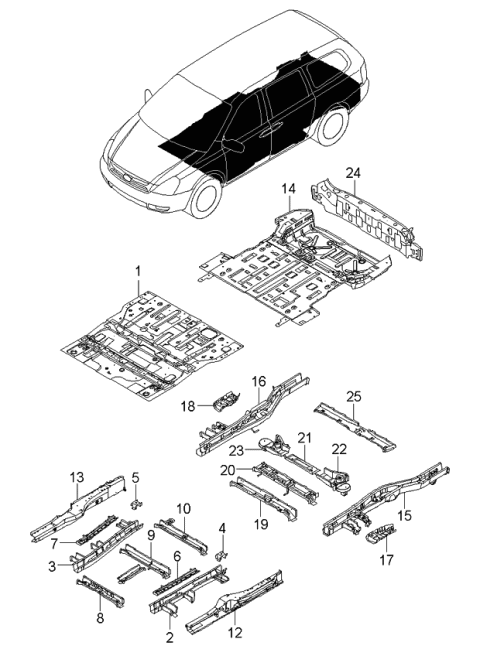 2006 Kia Sedona Floor Assy-Complete & Isolation Pad Diagram