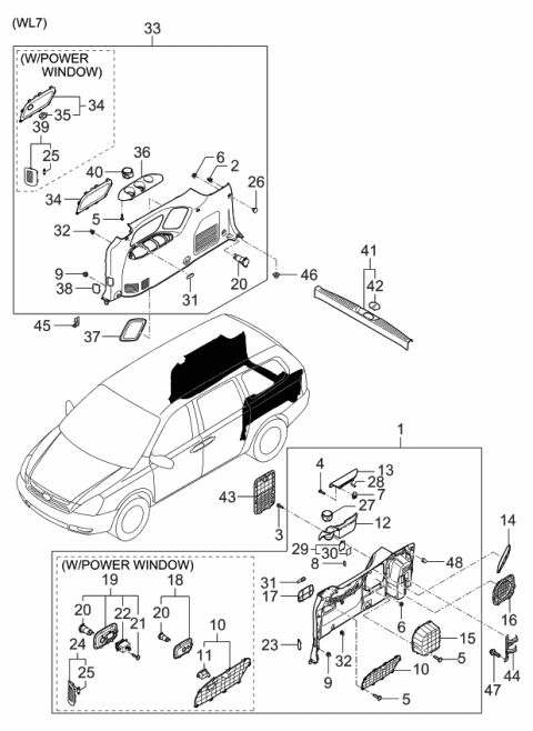 2006 Kia Sedona Trim Assembly-Luggage Side Diagram for 857304D4109D