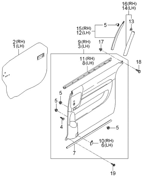 2006 Kia Sedona Panel Complete-Rear Door Trim Diagram for 833024D0108D