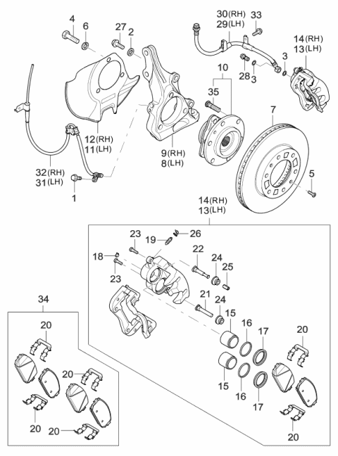 2006 Kia Sedona Front Axle Hub & Wheel Brake Diagram