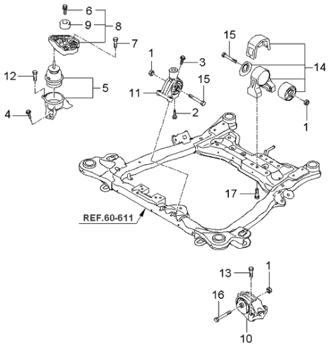 2006 Kia Sedona Engine Mounting Support Bracket Diagram for 218204D500