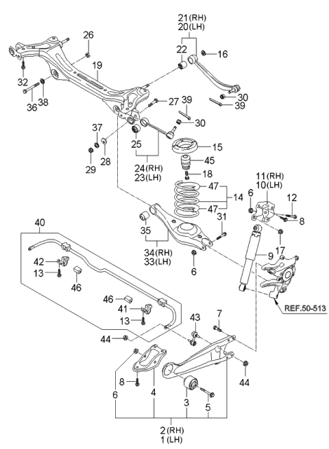 2006 Kia Sedona Rear Spring & Shock Absorber Diagram