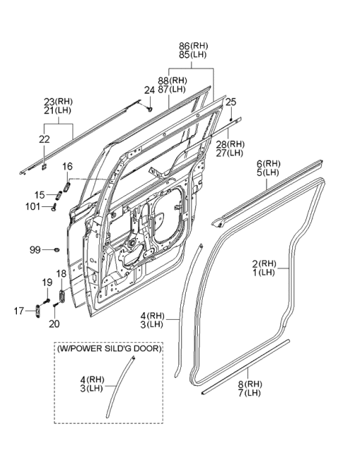 2006 Kia Sedona WEATHERSTRIP Assembly-Rear Door Diagram for 831314D000CS